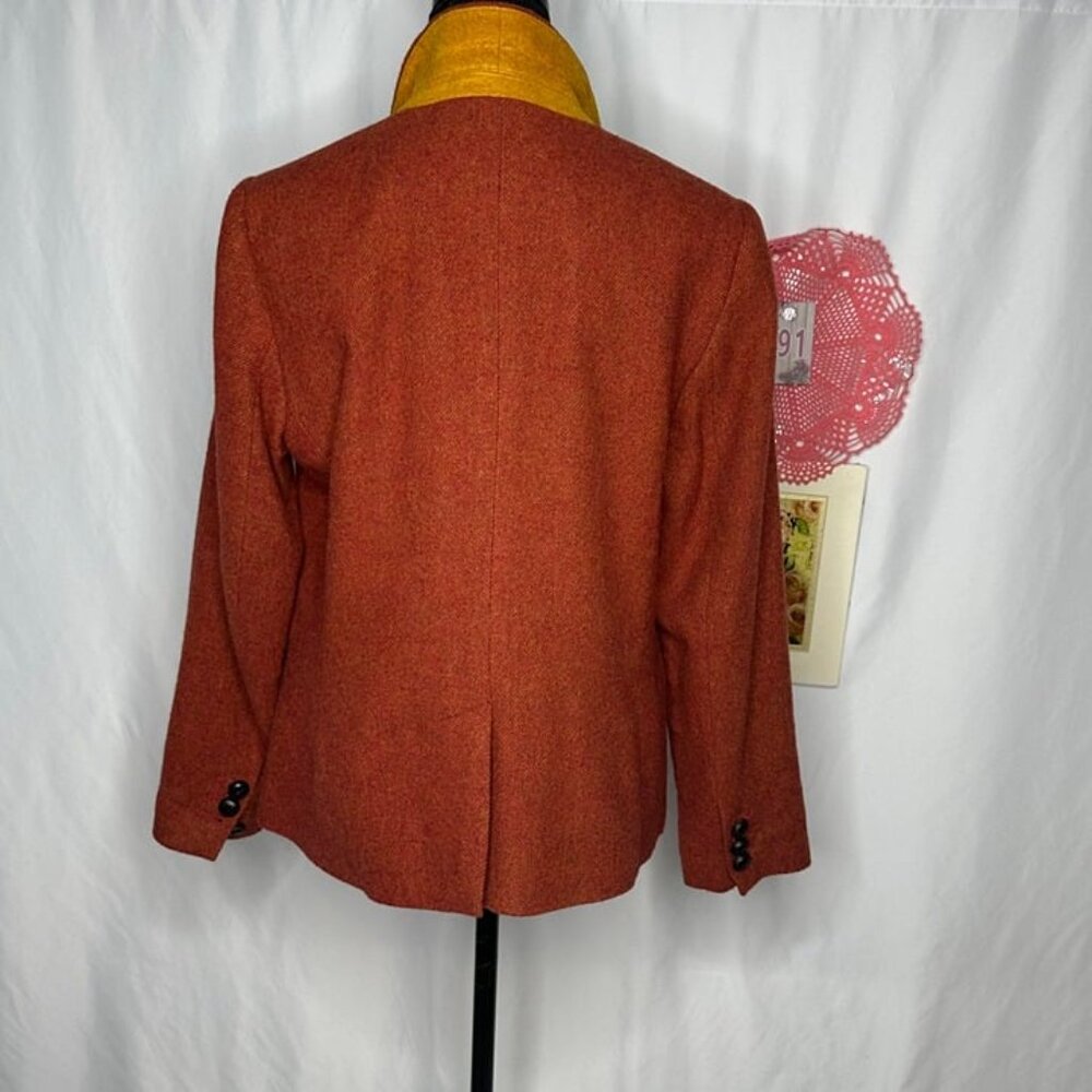Talbots Rust Orange Wool Blend Duck Printed (inside) 2-Button Blazer Size 14 - Picture 7 of 10